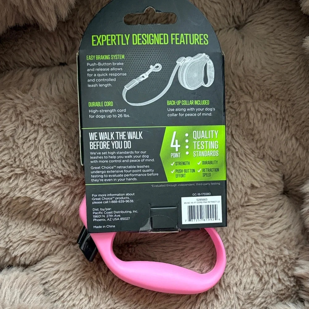 Great Choice Pink Retractable Dog Leash XS